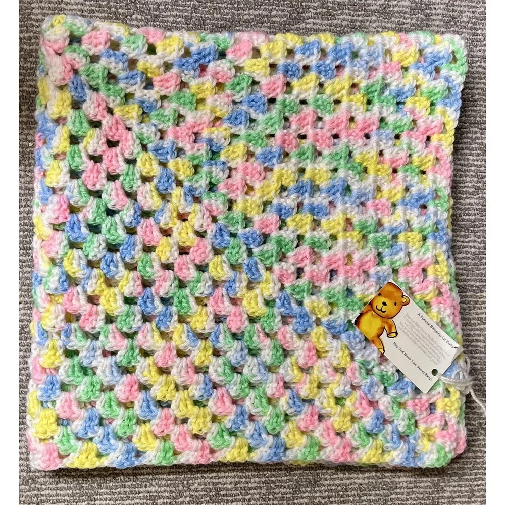Handmade Baby Girl Crochet‎ Receiving Blanket Multicolor Pastel Soft Throw